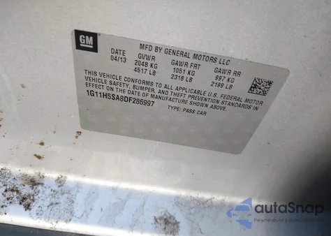 2013 Chevrolet Malibu 1Lz z USA, uszkodzony, nr VIN 1G11H5SA8DF286997